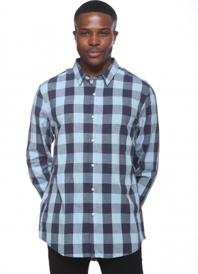 Elevani Men's Long Sleeve Regular Fit Flannel Casual Blue Shirt